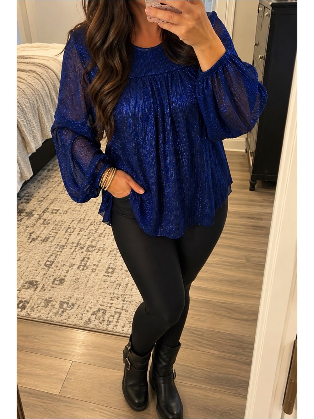ANTHROPOLOGIE Royal Blue Glitzy Shimmer Top